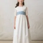girl's communion dress, cream embroidered organza