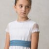 girl's communion dress with organza, scoop sleeves, sheer