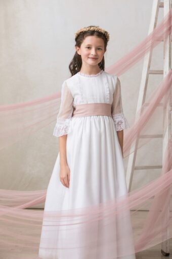 vestido de comunion de niña de organza de seda