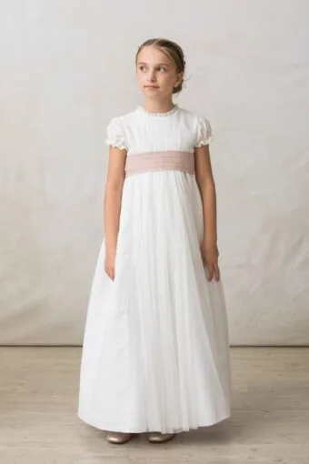 communion dress girl tulle plumeti lantern sleeve