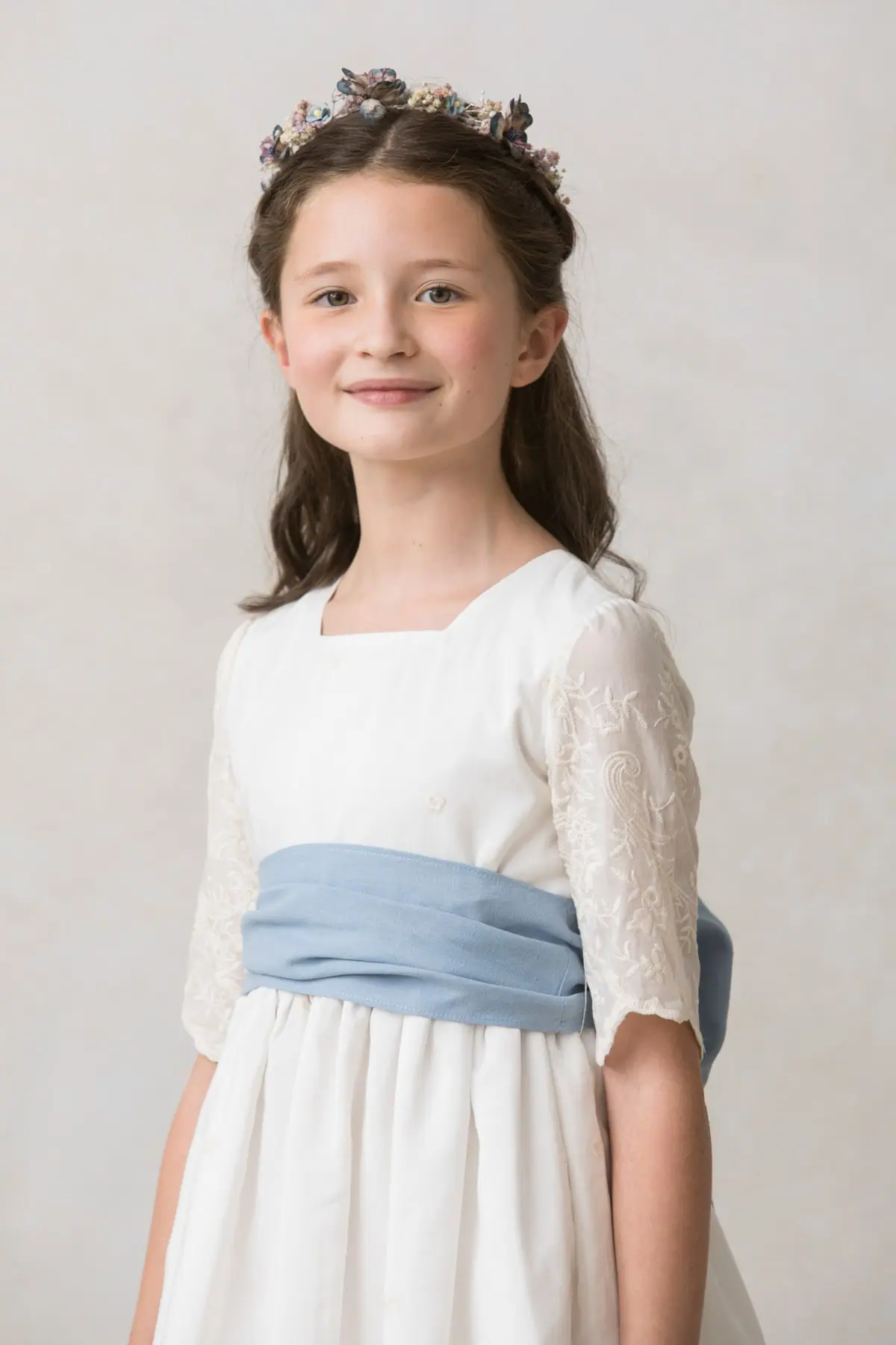 cream embroidered organza communion dress