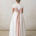 vestido de comunion en tul plumeti con manga farol