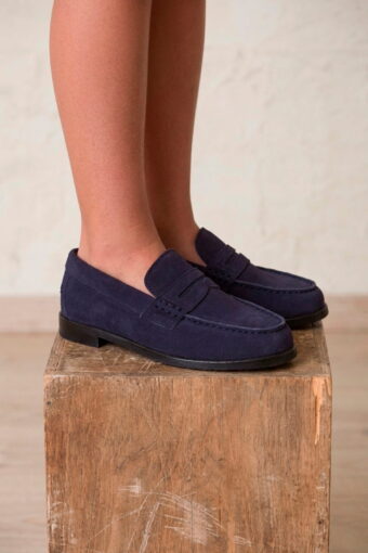 Mocasines de piel de niño azul marino