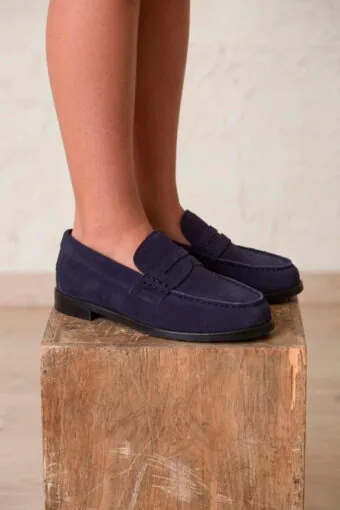 Navy blue leather loafers for boys