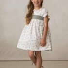 vestido nina ceremonia algodon estampado flores manga farol