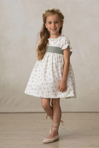 vestido nina ceremonia algodon estampado flores manga farol