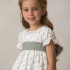 vestido nina ceremonia algodon estampado flores manga farol corto
