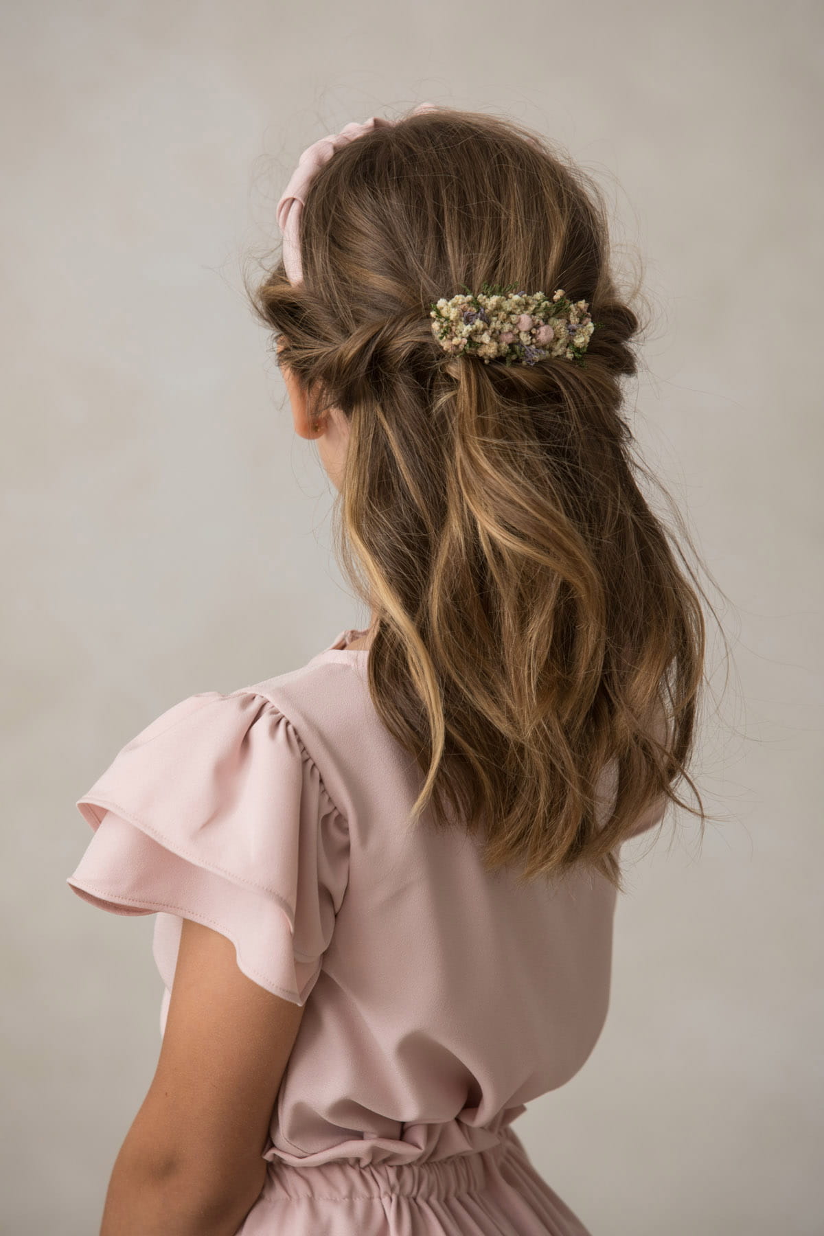 Pinza flores silvestres rosa nude flores preservadas elegante