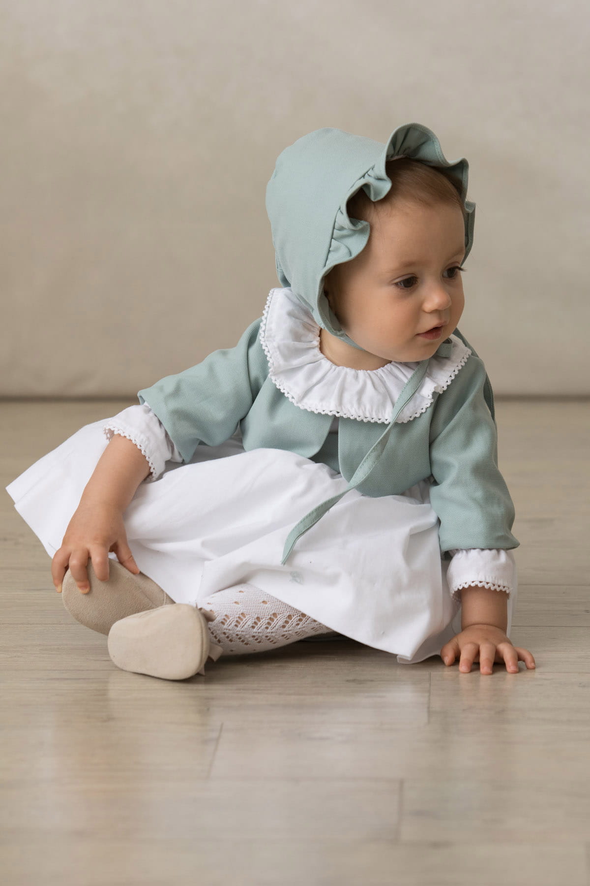 bolero gabardina verde agua algodon nina ceremonia